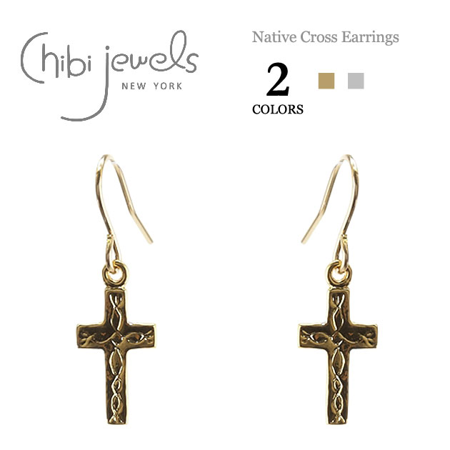 【再入荷】≪chibi jewels≫ チビジュエルズ全2色 ボヘミアン 十字架クロス ピアス Native Cross Earring (Gold/Silve...
