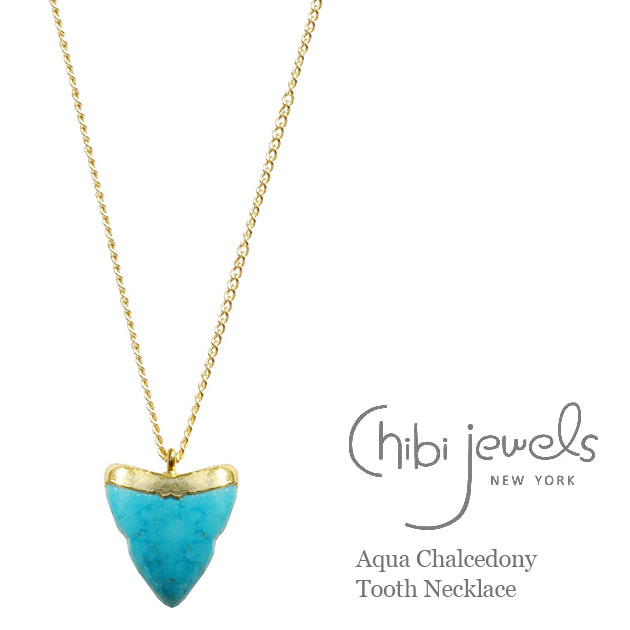 ≪chibi jewels≫ チビジュエルズ 天然石 ターコイズ シャーク サメの歯 モチーフ ラッキーチャーム ネックレス Turquoise Shark Tooth Necklace (Gold) レディース