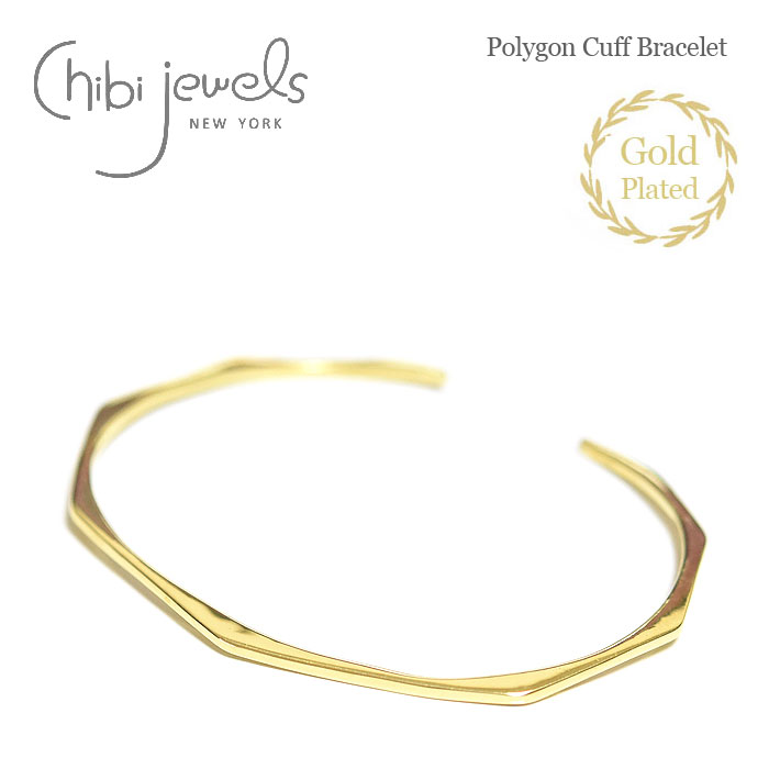 【待望の最新作】≪chibi jewels≫ チビジュエルズ 華奢 極細 ポリゴン 多角形 C型 バングル ゴールド 14金仕上げ Polygon Cuff B...