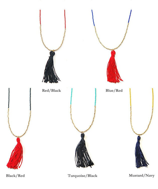 ★≪chibi jewels≫ チビジュエルズボヘミアン 全5色 シルクタッセル グラスビーズ ロングネックレス Glass Bead and Silk Tassel Necklace (Gold)【レディース】 ワンマイルコーデ