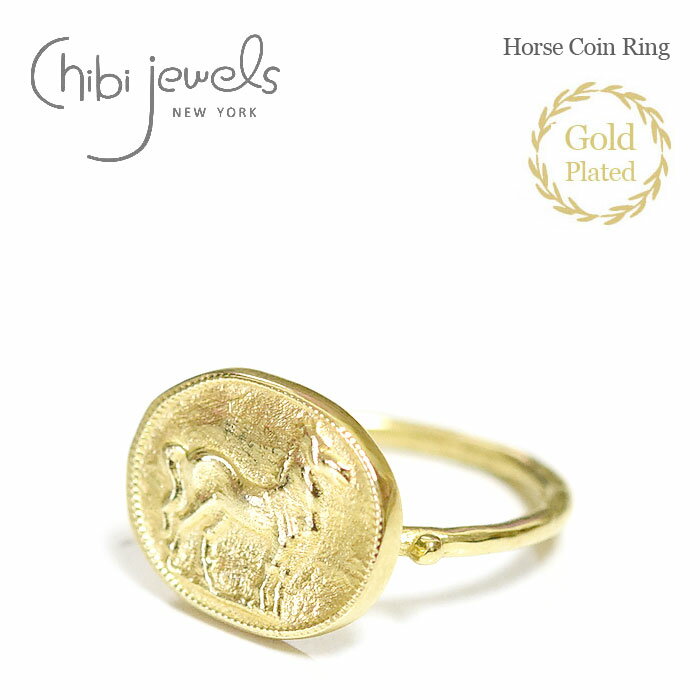 ≪chibi jewels≫ チビジュエルズ ウマ 馬 ホース プレート レリーフ 楕円形 オーバル ゴールド リング 指輪 14金仕上げ Horse Ring (Gold) レディース