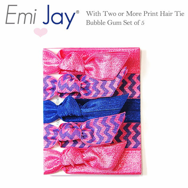 楽天ZUTTOHOLIC【Rakuten Fashion THE SALE 60％OFF】≪Emi Jay≫ エミジェイジグザグ柄 ピンク＆ブルー ヘアゴム ブレスレット 5本セット Hair Tie （Bubble Gum）レディース ギフト ラッピング