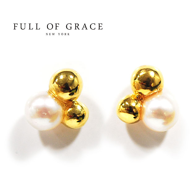 ≪FULL OF GRACE≫ フルオブグレイス 真珠 パール ゴールド ボール スタッズ ピアス Pearl Studs Earrings (Gold) レディース ギフト ラッピング