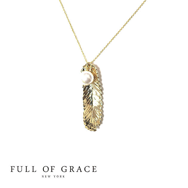 【CLASSY 雑誌掲載】【再入荷】≪FULL OF GRACE≫ フルオブグレイス真珠パール 羽根フェザーモチーフ ネックレス Pearl Feather Necklace (Gold)【レディース】【ギフト ラッピング】