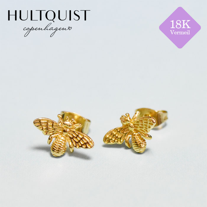 【待望の最新作】≪HULTQUIST copenhagen≫ フルトクイスト コペンハーゲン ハチ 蜂 ラッキーモチーフ スタッズ ピアス 18K Vermal 18金..