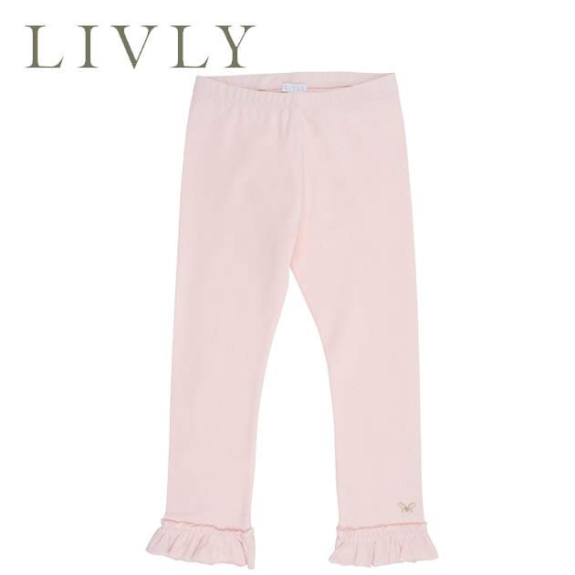 ≪LIVLY≫ リヴリーピンク ロング丈 ストレッチ カットソー レギンス パンツ 10分丈 ピンク フリル ボトムス Ruffled Leggings ベビー キッズ 女の子 2歳 4歳 90 100