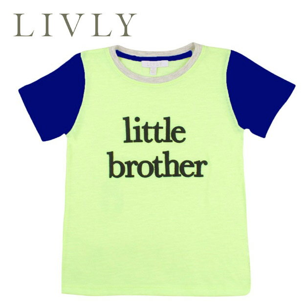 【楽天スーパーセール 20％OFF】≪LIVLY≫ リヴリー little brother 妹 キラキラ文字 半袖 配色 Tシャツ カットソー グリーン ブルー トップス インスタ SNS 映え 兄弟コーデ 姉妹コーデ 2歳 3歳 4歳 90 100 110