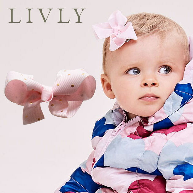 ≪LIVLY≫ リヴリーピンク ドット リボン ヘアアクセサリー ヘアクリップ 水玉 Medium Bow (Saturday Pink) 子供 女の子 ベビー キッズ クリスマス ギフト ラッピング