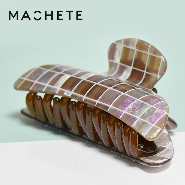 Rakuten - 【待望の最新作】≪MACHETE≫ マシェット ブラウン 茶色 パープル チェック 貝がら シェル ニュアンスカラー ヘアクリップ バナナクリップ バンス クリップ 髪留め まとめ髪 ヘアアクセサリー Midi Heirloom Claw (Brown Shell Checker)