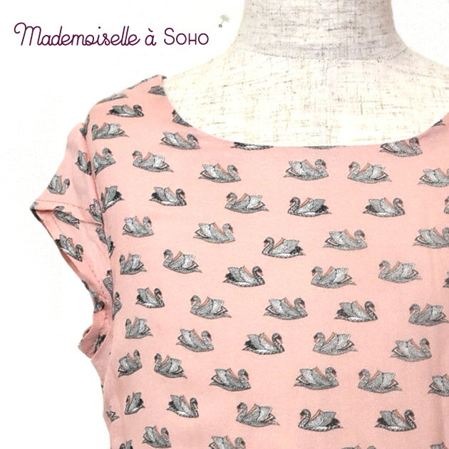 【楽天スーパーセール 20％OFF】≪Mademoiselle a Soho≫ マドモアゼル ア ソーホー白鳥 柄 半袖 ワンピース ピンク DUO DRESS Swan K 子供 女の子 ベビー キッズ 2歳 3歳 90 100