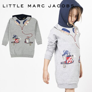 【楽天アフターセール 60％OFF】≪Little Marc Jacobs≫ リトル・マーク・ジェイコブスイラスト 長袖 スウェット ワンピース グレー Grey Cotton Jersey Dressキッズ/女の子