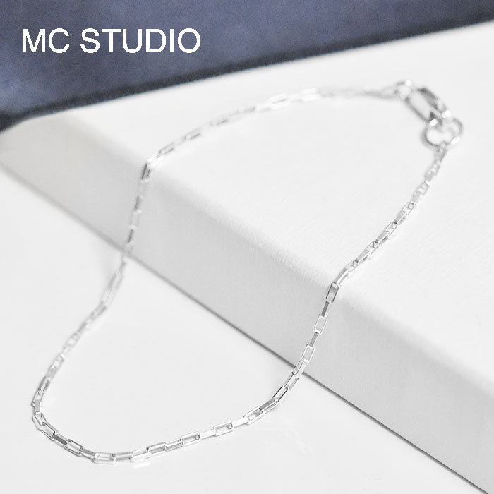 【待望の最新作】≪MC STUDIO≫ エムシースタジオ スモール レクタングル 長方形 極細 華奢 チェーン シルバー ブレスレット Small Rectangle Chain Bracelet (Silver) レディース ギフト ラッピング