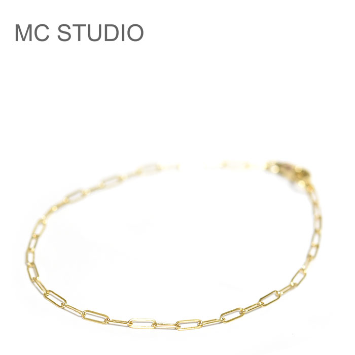 【再入荷】≪MC STUDIO≫ エムシースタジオ 長方形 レクタングル 楕円 極細 華奢 チェーン ブレスレット ゴールド Tiny Rectangle Ch...