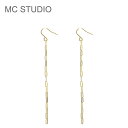 ≪MC STUDIO≫ エムシースタジオ 長方形 極細 華奢 レクタングル チェーン ゴールド ロング フック ピアス スウィングピアス 楕円 長四角 Tiny Rectangle Chain Earrings (Gold) レディース ギフト