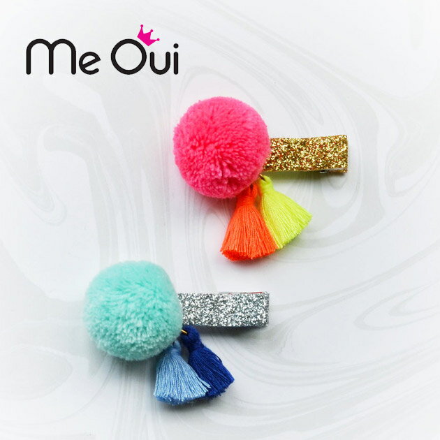 ≪Me Oui≫ ミー ウィー 全2色 ポンポン タッセル ヘアアクセサリー ヘアクリップ POM POM With TASSEL CLIP (Pink/BLUE) ベビー キッズ 女の子 プレゼント