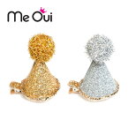 ≪Me Oui≫ ミー ウィー 全2色 パーティーハット グリッター ポンポン ヘアアクセサリー ヘアクリップ GLITTER PARTY HAT HAIR CLIP (GOLD/SILVER) ベビー キッズ