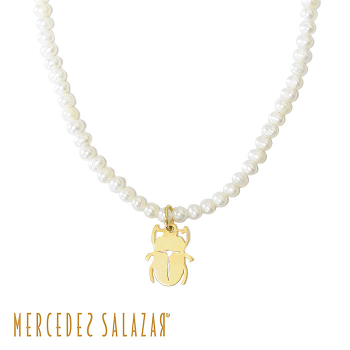 y݂񒅗pzMERCEDES SALAZAR ZfX TU[ ^ p[ b XJx bL[`[t lbNX Escarabojo Pearl Necklace (Gold) fB[X