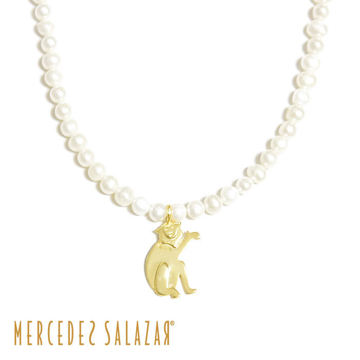 パール 【再入荷】≪MERCEDES SALAZAR≫ メルセデス サラザール 真珠 パール 動物 アニマル 猿 サル ラッキーモチーフ ネックレス Monkey Pearl Necklace (Gold) レディース ギフト ラッピング