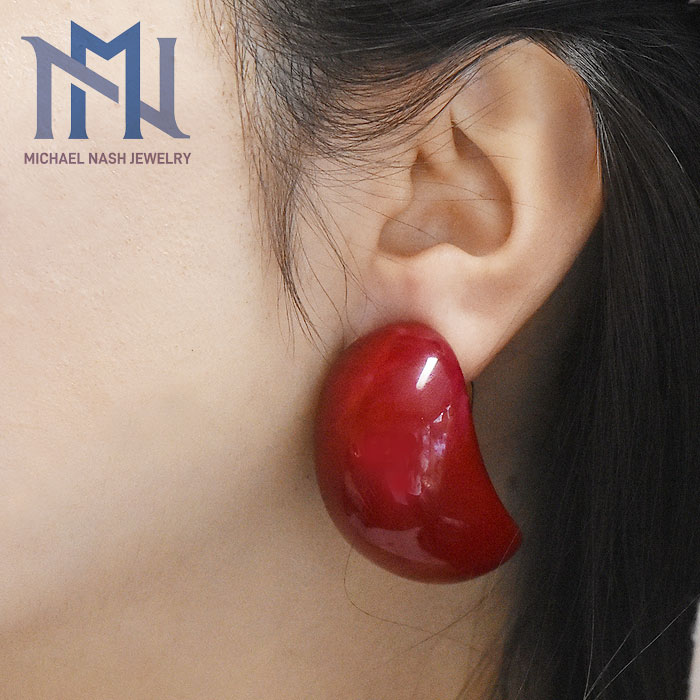 【待望の最新作】≪MICHAEL NASH JEWELRY≫ マイケルナッシュ ジュエリー レッド 赤 バーガンディ ふっくら ラウンド セミフープ 樹脂 マーブル イヤークリップ イヤリング SALA Marbled Semi Hoop Clips (Gold) レディース ギフト ラッピング