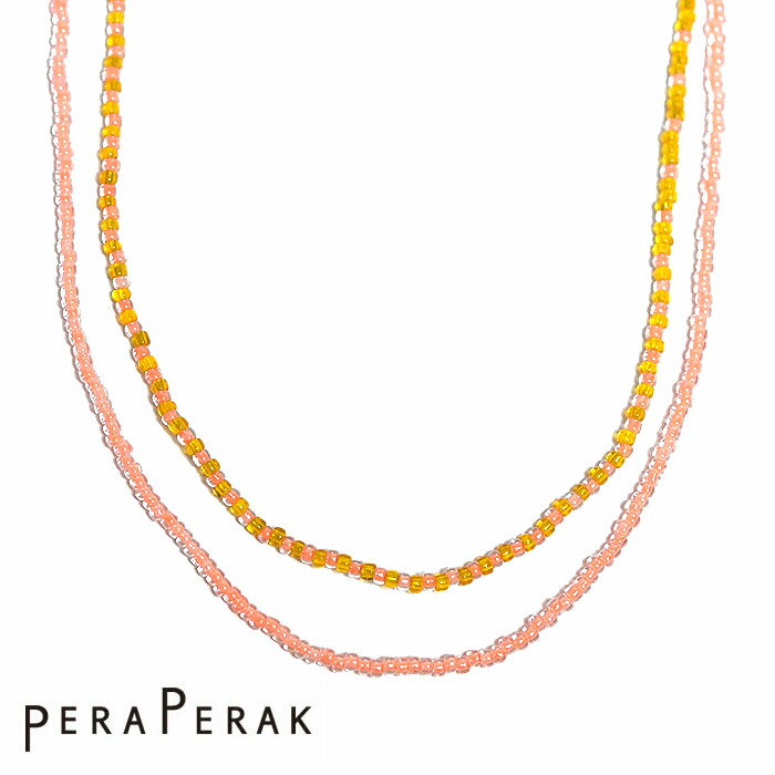 ≪PERAPERAK≫ ペラペラックボヘミアン ピンク オレンジ クリア ビーズ 3WAY ネックレス ブレスレット ロング Bead Necklace (Pink/Orange) レディース