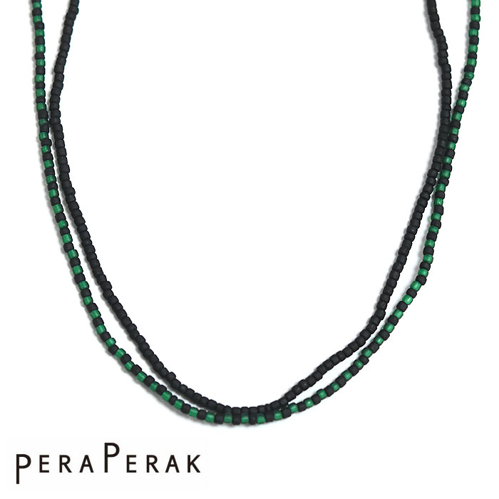 ≪PERAPERAK≫ ペラペラックボヘミアン ライト 黒 ブラック 緑 グリーン マット ビーズ 3WAY ネックレス ブレスレット ロング Bead Necklace (Green/Black) レディース