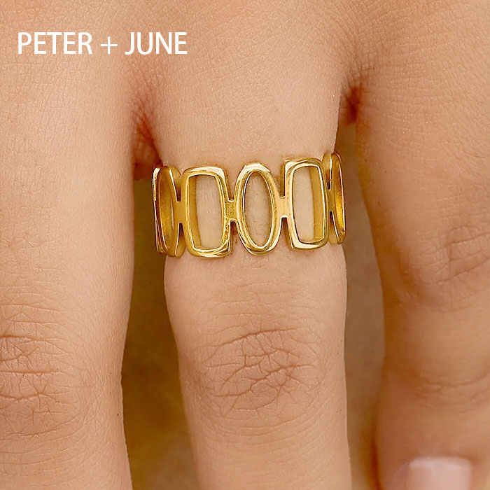 Rakuten - 【待望の最新作】≪PETER＋JUNE≫ ピーターアンドジュン オーバル モチーフ フレーム ステンレス ゴールド仕上げ Deco Ring (Gold) レディース ギフト ラッピング