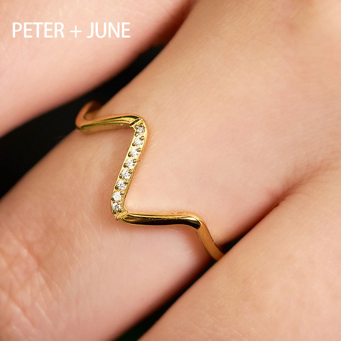 Rakuten - 【待望の最新作】≪PETER＋JUNE≫ ピーターアンドジュン 小粒 クリア キュービックジルコニア 華奢 マウンテン リング ステンレス ゴールド仕上げ In the Mountains Ring (Gold) レディース ギフト ラッピング