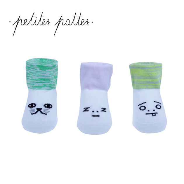 ≪Petites Pattes≫ プティッツ パッツ ベビー 子供 靴下 ソックス 3足セット ネコ 犬 動物 顔 オリジナルボックス付き (BOX A8) ベビー