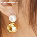 【待望の最新作】≪PETiT MOMENTS≫ プチモーメント ぷっくり ダブルボール エコパール スタッズ ピアス Sphere Stud Earrings (Gold) レディース