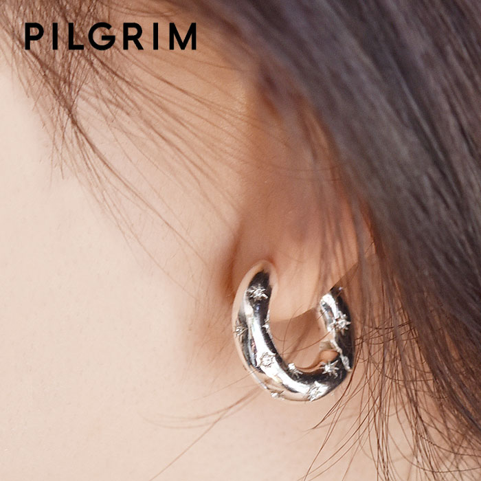 Rakuten - 【待望の最新作】≪PILGRIM≫ ピルグリム ぽってり ぷっくり ビジュー クリスタル フープ ピアス シルバー NEVAEH hoops (Silver) レディース ギフト ラッピング