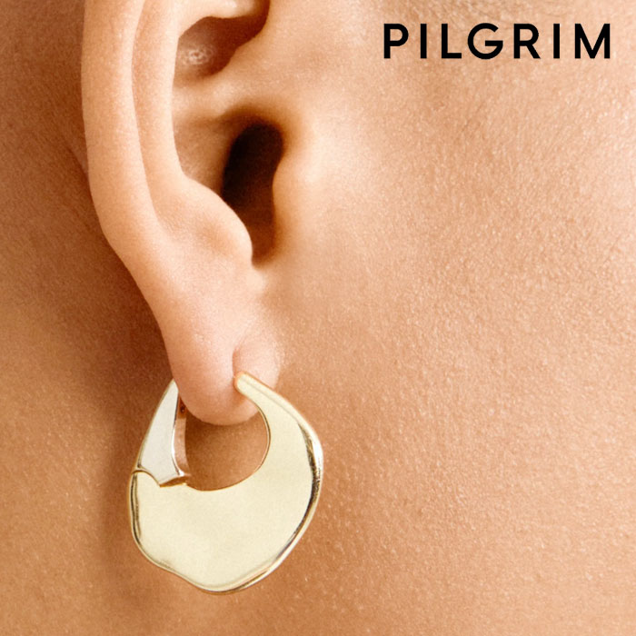 Rakuten - 【待望の最新作】【今だけ10％OFFクーポン】≪PILGRIM≫ ピルグリム ニュアンス プレート フープ ピアス 中折れ ワンタッチ ゴールド SENSE Earrings (Gold) レディース ギフト ラッピング