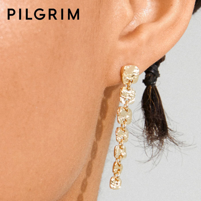 【待望の最新作】≪PILGRIM≫ ピルグリム ぷっくり ニュアンス プレート スタッズ ロング ピアス ゴールド SPARKLE Long Earrings (Gold) レディース ギフト ラッピング