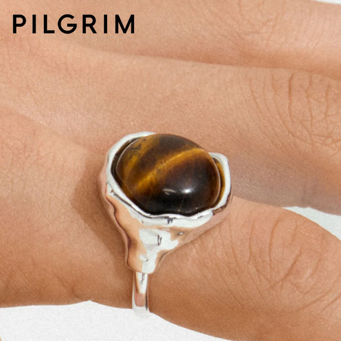 【待望の最新作】≪PILGRIM≫ ピルグリム 天然石 ブラウン ぷっくり タイガーアイ ラウンド リング シルバー SENSE Gemstone Ring (Silver) レディース ギフト ラッピング