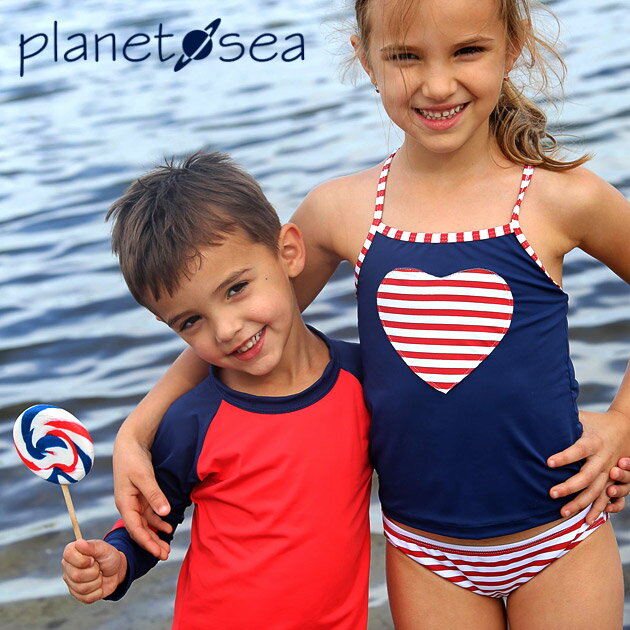 ≪Planet Sea≫ プラネット・シーハート ボーダー セパレート 子供水着 レッド ブルー 赤 青 マリン (Nautical Gang) 子供 女の子 ベビー