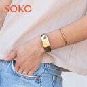 ≪SOKO≫ ソコ ワイド ハンマード 幅広 ゴールド バングル 24金仕上げ ゴールドコーティング Bahari Statement Cuff (Gold) レディース