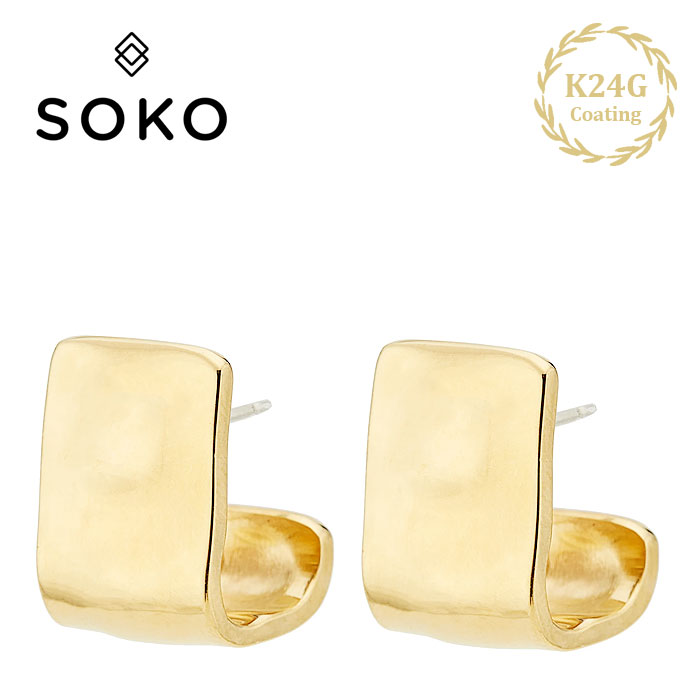 ≪SOKO≫ ソコ スクエア 四角 プレート レクタングル 長方形 スタッズ ピアス ゴールド 24金 コーティング Bahari Square Hoop Earrings (Gold) レディース ギフト