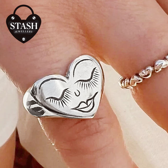 Rakuten - 【待望の最新作】≪STASH JEWELLERY≫ スタッシュジュエリー 手彫り ハート ぷっくり 刻印 シルバー リング SV925 SWEET BABE RING (Silver) レディース ギフト ラッピング