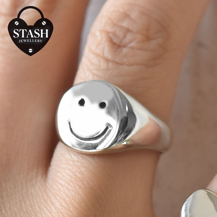 Rakuten - 【待望の最新作】≪STASH JEWELLERY≫ スタッシュジュエリー スマイル 刻印 シルバー リング SV925 Smiley RING (Silver) レディース ギフト ラッピング