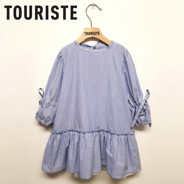 2歳 3歳 ≪TOURISTE≫ ツーリストブルーストライプ ギャザー切り替え 長袖 シャツ ワンピース クルーネック LA MADDALENA BLUE STRIPE ベビー キッズ