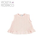 ≪Violeta e Federico≫ ヴィオレタ エ フェデリコ 無地 ワッフル トップス フレア 異素材 ホワイト 白 パステル Top VERA Cua Bone 子供 女の子 キッズ 1歳 80