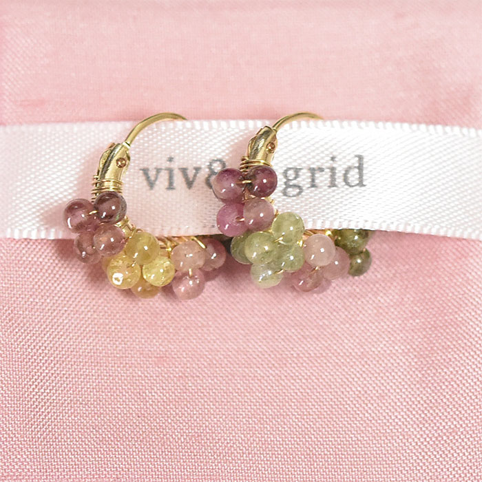 ≪viv & ingrid≫ ヴィヴ&イングリッド天然石 トルマリン スパイラル フープ ピアス XSサイズ Spiral Hoop Earrings (Mix Tourmaline) レディース ギフト ラッピング