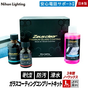 撥水 滑水 ディーラーが認めた【コンプリートキット Lサイズ】 ガラスコーティング ゼウスクリア ボディ 3年ノーワックス 光沢 艶 メンテナンス剤 日本ライティング