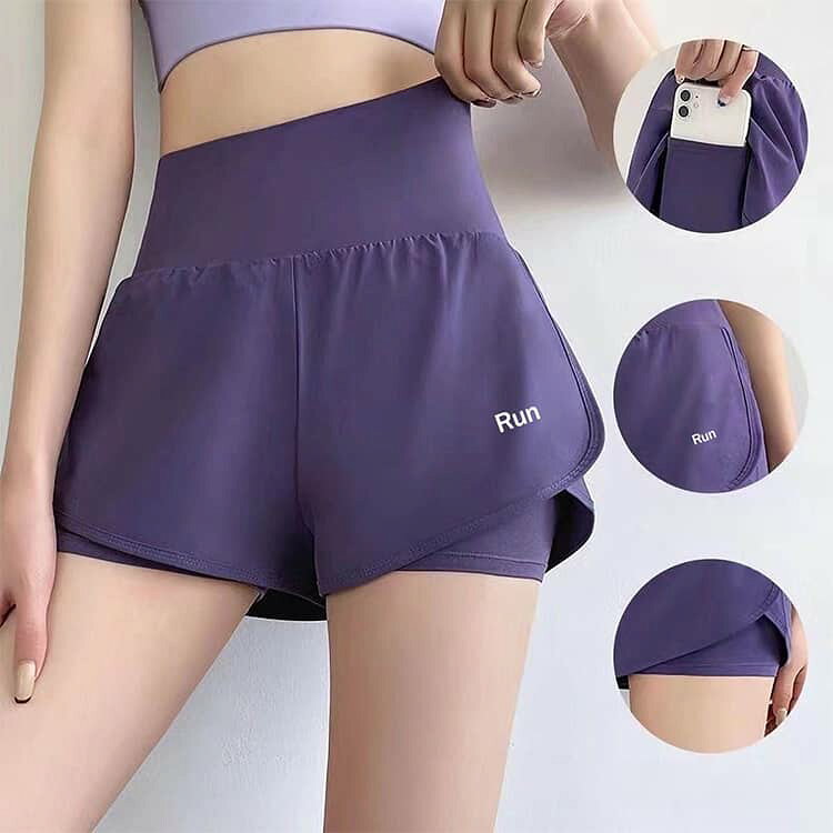 スポーツショーツ 3分丈 インナーパンツ付き 短パン ハイウエスト ヨガパンツ 速乾...