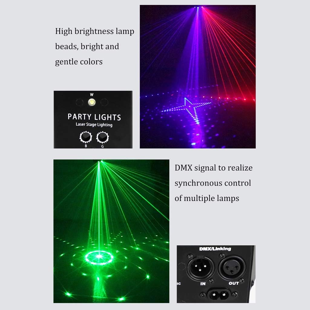 ライトレーザープロジェクター DJ LEDライトプロジェクターランプ ステージストロボライト RGB 64パターン リモートコントロールLED音声制御 自動記憶 舞台照明システム 6光源アパーチャーレンズ赤と緑ブル zwshop-10006194 zwshop18 サンプル画像3