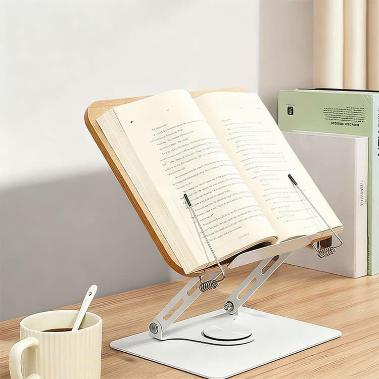 ブックスタンド 本立て 卓上 書見台 360度回転 木目調 読書スタンド 折りたたみ式 高さ調節可能 角度調整 本・タブレット対応 学習用 お絵かき 勉強 在宅ワーク PCスタンド ノートPCスタンド 子供 大人