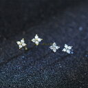 S925 シルバー 14Kゴールド フラワー ピアス ミニ イヤリング 四つ葉 クローバー ダイヤモンド キュービックジルコニア 韓国風 エレガント デイリー プレゼント ギフト 女性 ゴールド シルバー 2色 金属アレルギー対応(4)