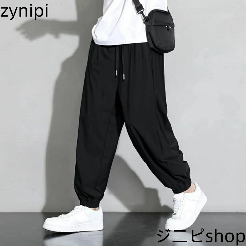 【スーパーSALE 10%OFF+P5倍】アイスシルクパンツ メンズ 冷感 パンツ ナイロン ワイドパンツ 接触冷感 調整紐 薄手 大きいサイズ 春 秋 夏