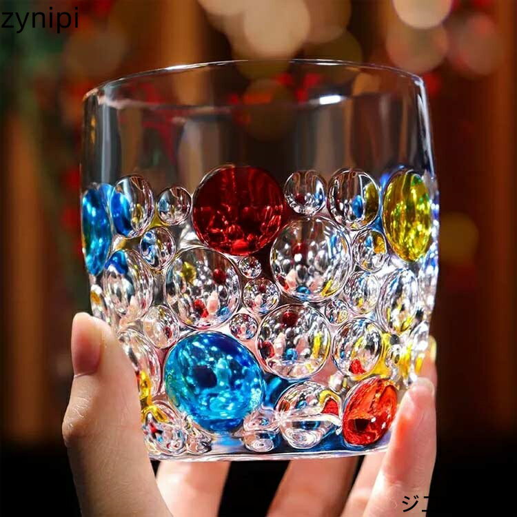 グラス 虹色 カラフル 400ml 4個セット ガラス コップ タンブラー 泡 ドット柄 水玉柄 ヴィンテージ レトロ ガラスカップ ガラスコップ クリア 透明 ガラス 食器 酒器 ウィスキー 日本酒 コーヒー 麦茶 冷茶 ドリング 北欧 おしゃれ アンティーク