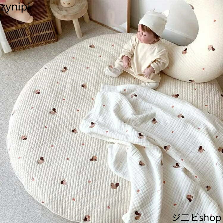 月齢フォト 85cm コットン お昼寝マット サークル 寝相アート 赤ちゃん ごろ寝 サニーマット 綿 刺繍 よちよちマット プレイマット ベビーマット プレゼント マット ラグ ラウンド 円形 洗える 出産祝い ラウンドマット