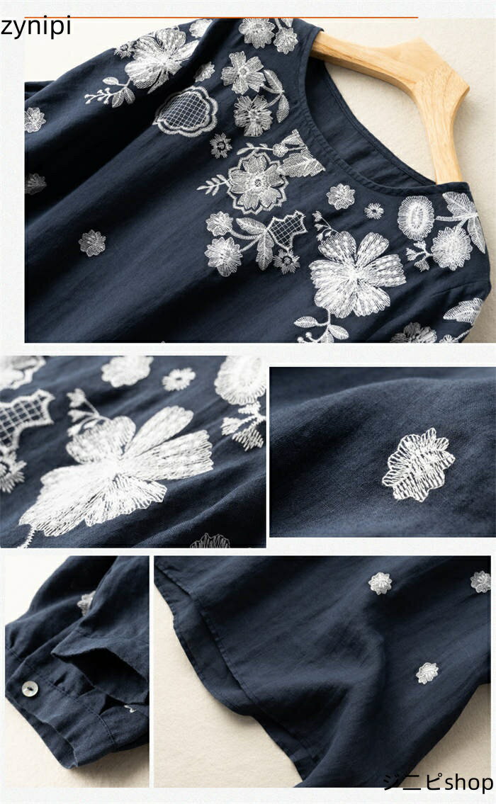 【スーパーSALE 10%OFF+P5倍】ブラウス シャツ Tシャツ tシャツ 半袖 花柄 刺繍 綿 コットン 夏シャツ 薄手 涼しい トップス カジュアル レディース ブラウス かわいい 春 夏 シンプル エスニック エレガント 大きいサイズ 20代 30代 40代 50代 送料無料